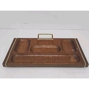 Vintage Swank Wood Dresser Valet Tray Coin Wallet Trinket Organizer 11.5" X 6"
